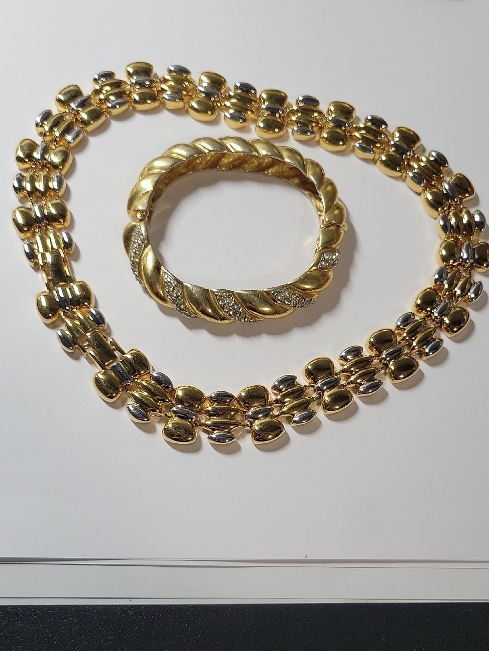 Gold-Tone Twisted Rope Bangle and Matching Chain Necklace Set